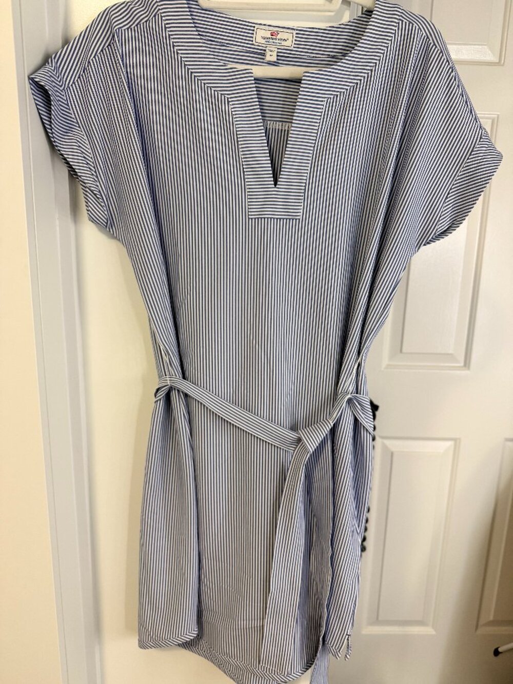 Vineyard Vines Blue & White Striped Notch Neck Tie-Waist Dress - Size M